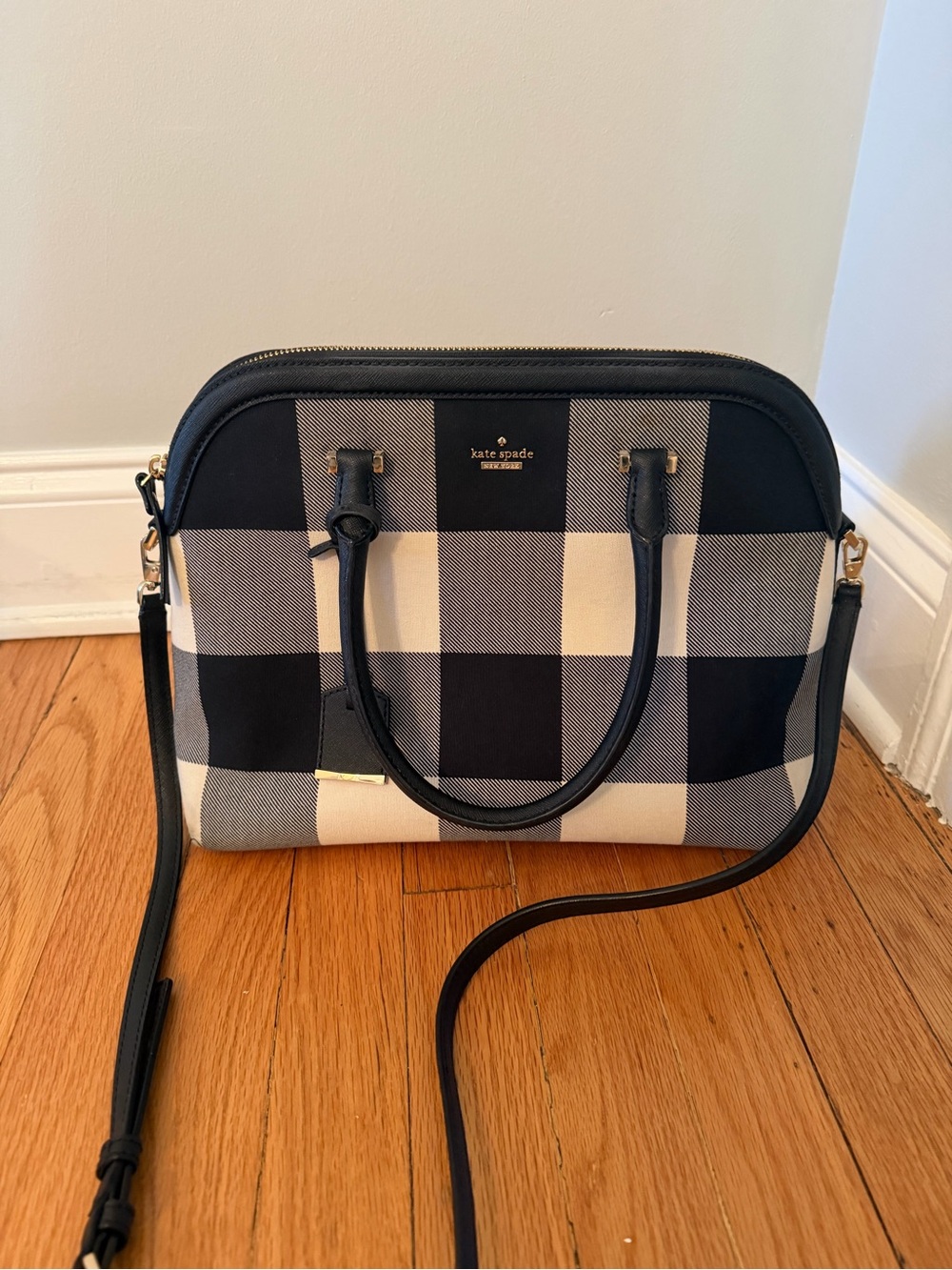 Kate  spade black and cream plaid shoulder bag
